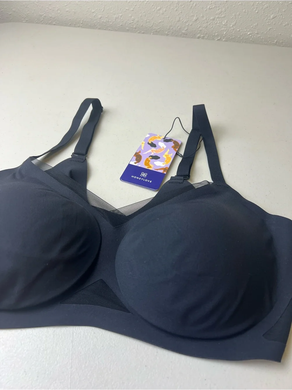 Honey Love NWT XL 38D 38DD E Black Crossover Wireless Bra